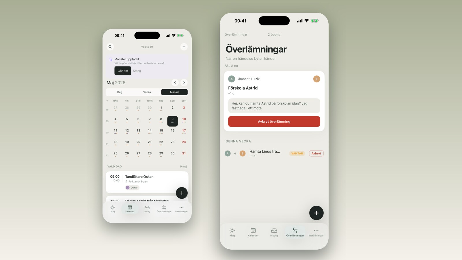 Skjermbilde av iOS-låseskjerm med et FamilyBoard-overleveringsvarsel